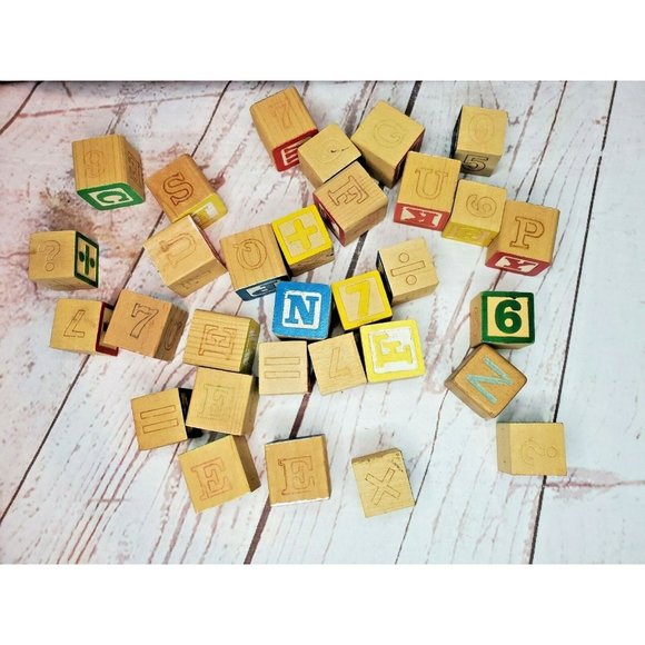31 Vintage Math And Letter Wooden Painted Blocks Addition Subtraction Blocks - Picture 9 of 11